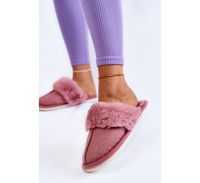 Dámské zateplené pantofle s kožíškem Tmavě růžové Franco