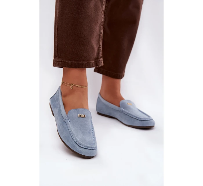 Dámské mokasíny s malým zlatým detailem – modré Sarivelle Dámské mokasíny s malým zlatým detailem – modré Sarivelle
