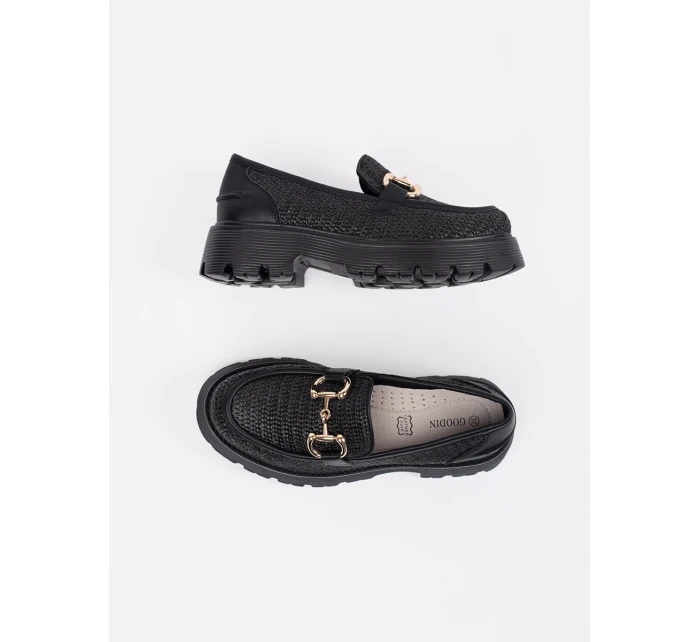 Komfortní  mokasíny dámské černé platforma