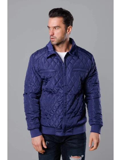 Tmavě modrá pánská prošívaná bunda s límcem (58M13080-215)