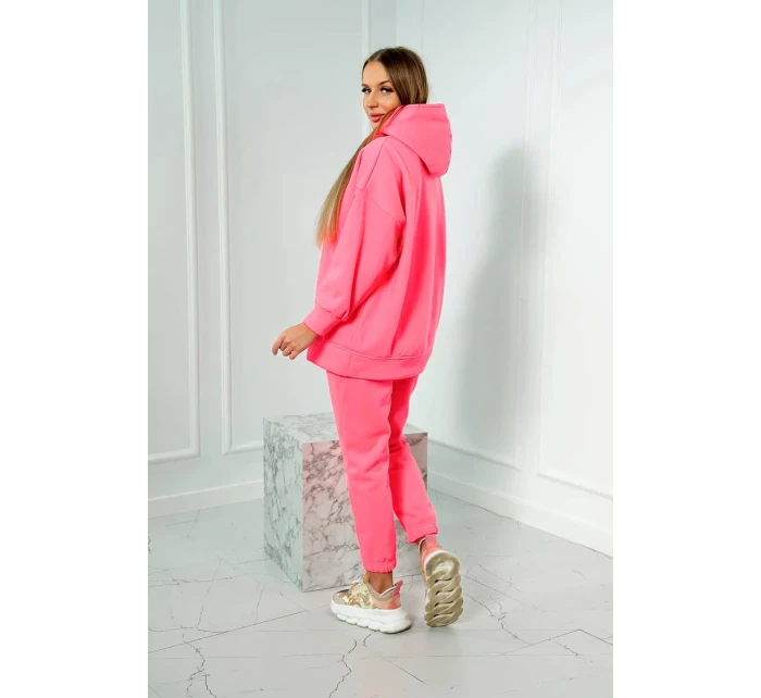 Zateplená sada s mikinou s kapucí růžová neonová