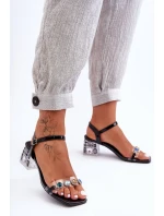 Dámské sandály na podpatku s krystaly černé SBarski MR1037-01