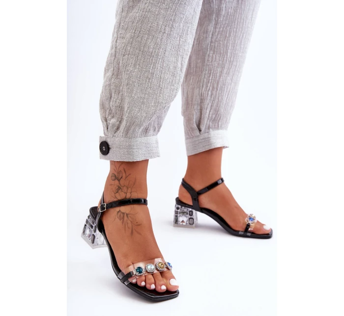Dámské sandály na podpatku s krystaly černé SBarski MR1037-01