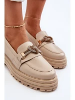 Dámské kožené mokasíny s ozdobou model 21652964 béžové - Laura Messi