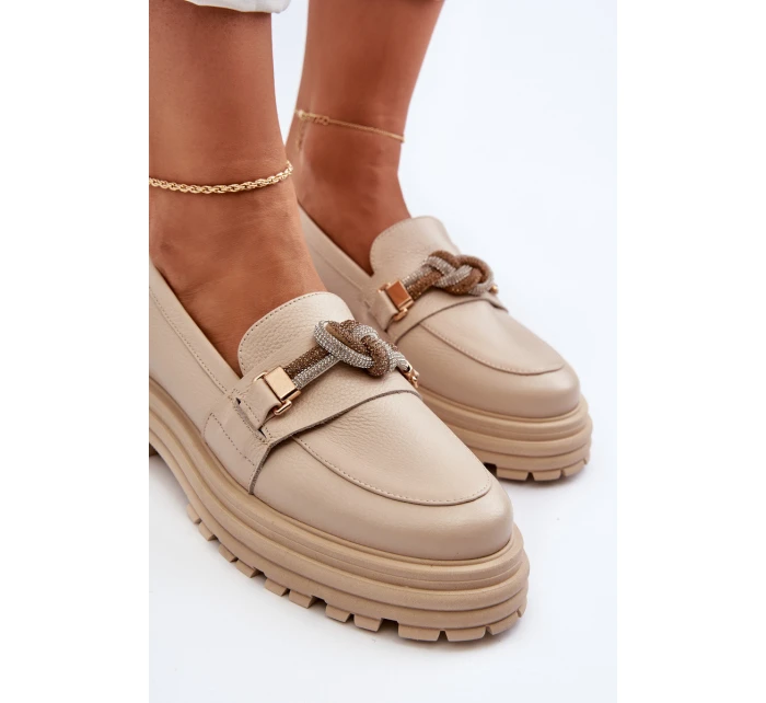 Dámské kožené mokasíny s ozdobou model 21652964 béžové - Laura Messi