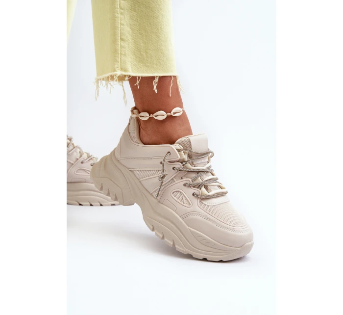 Dámské tenisky na masivní podrážce s ozdobným šněrováním béžové Relissa