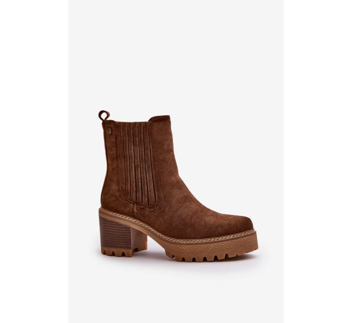 Dámské boty na podpatku z eko semiše zateplené tmavě hnědé Nevitas Dámské boty na podpatku z eko semiše zateplené tmavě hnědé Nevitas