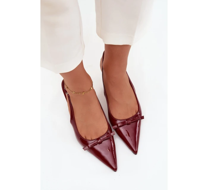Lakované lodičky na podpatku s mašličkou bordó Olvena