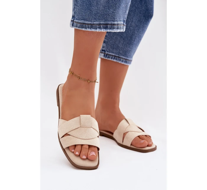 Dámské ploché sandály s Eko semišové světle béžové model 21943332 - Boto