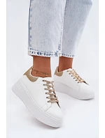 Dámské tenisky na platformě z imitace kůže bílo-zlaté se třpytkami Calinae Dámské tenisky na platformě z imitace kůže bílo-zlaté se třpytkami Calinae