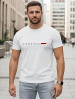 Pánské bavlněné tričko s nápisem PARIS, bílé, FashionStreet NX5139R