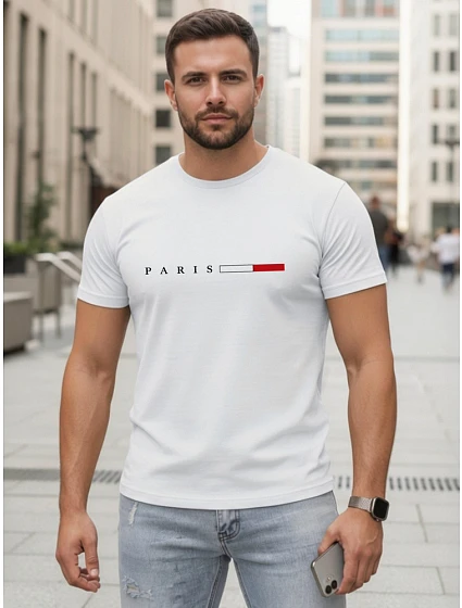 Koszulka męska bawełniana z napisem PARIS biała model 22316099 - FashionStreet
