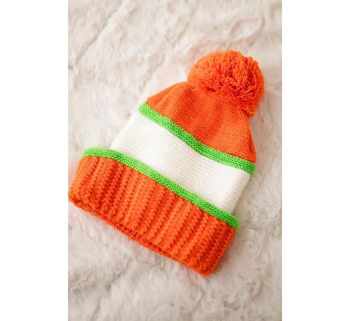 Kinga dámská čepice K297 oranžová+zelená neon+bílá