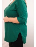 Dámská bavlněná blůza Plus Size s výstřihem do V a ohrnutým rukávem tmavě zelená Dámská bavlněná blůza Plus Size s výstřihem do V a ohrnutým rukávem tmavě zelená