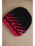 Dámská zimní čepice z vlny s geometrickým vzorem a kamínky K469 černá + fuchsie