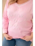 Dámská blůza Plus Size s potiskem a perlami světle růžová Dámská blůza Plus Size s potiskem a perlami světle růžová