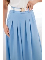 Dámská viskózová sukně s páskem a záhyby modrá