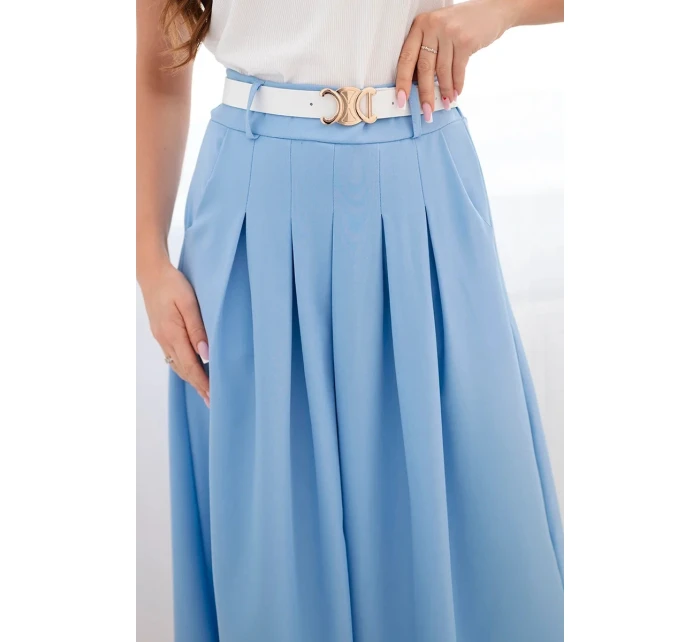 Dámská viskózová sukně s páskem a záhyby modrá