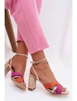 Dámské sandály na podpatku s pásky Eko semiš Béžové model 21937467 - Boto