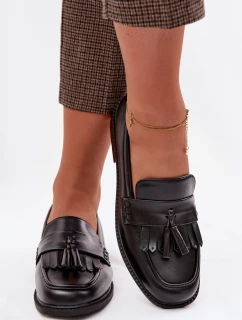 Dámské mokasíny z eko kůže s třásněmi Černé Galera