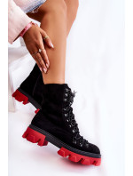 Teplé semišové boty dělnické vázané černé-Červené Pierro