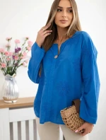 Košilová halenka IT-67 s vyšívaným vzorem - chrpově modrá