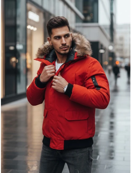 FashionStreet červená pánská zimní bunda TX2875