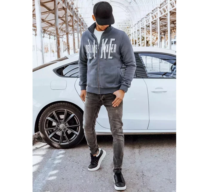 Pánská tmavě šedá mikina na zip s potiskem FashionStreet BX5409 Pánská tmavě šedá mikina na zip s potiskem FashionStreet BX5409