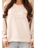 Dámská mikina s výšivkou volného střihu máslová béžová