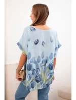 Dámská bavlněná košile s květinovým vzorem modrý