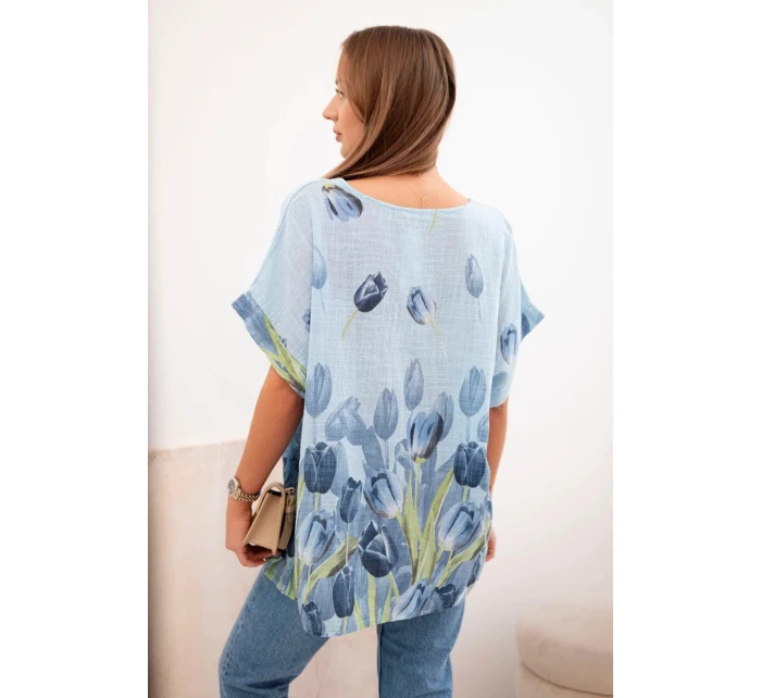Dámská bavlněná košile s květinovým vzorem modrý
