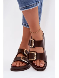 Dámské ekologické kožené pantofle se zlatými sponami Čokoládové model 21960841 - Boto