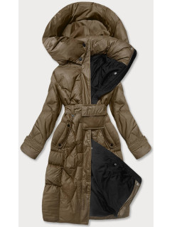 Péřová bunda v olivové barvě se stojáčkem a kapucí (AG2-J82)