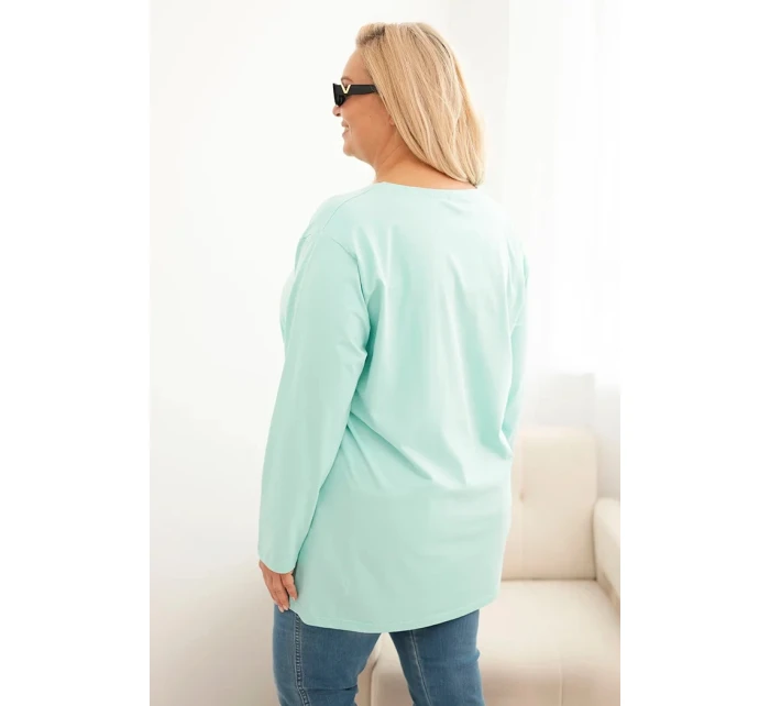 Dámská blůza Plus Size bavlněná s kulatým výstřihem mátová Dámská blůza Plus Size bavlněná s kulatým výstřihem mátová