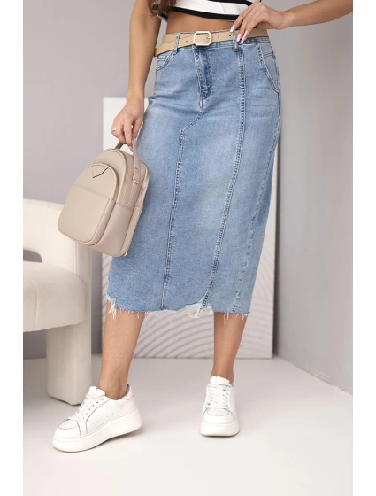 Dámská midi džínová sukně s rozparkem vpředu džínová