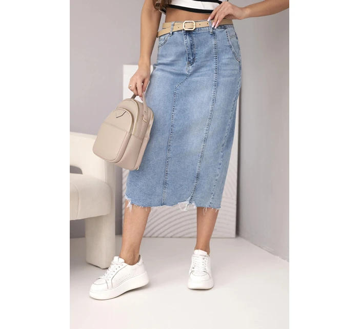 Dámská midi džínová sukně s rozparkem vpředu džínová