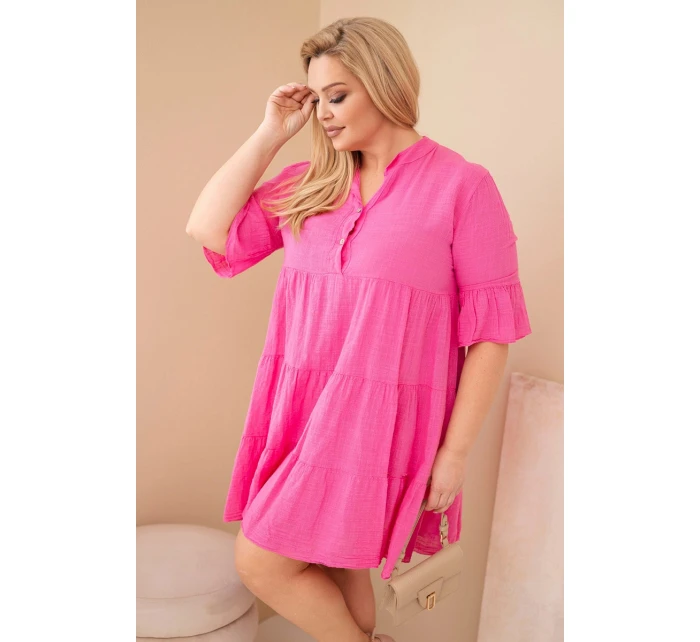 Dámské bavlněné šaty Plus Size s volány růžová