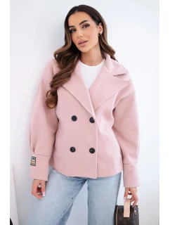 Dámská krátká dvouřadová bunda s límcem tmavý pudrový růž