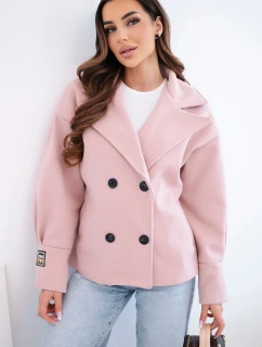 Dámská krátká dvouřadová bunda s límcem tmavý pudrový růž