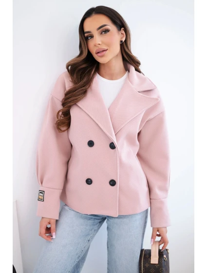 Dámská krátká dvouřadová bunda s límcem tmavý pudrový růž