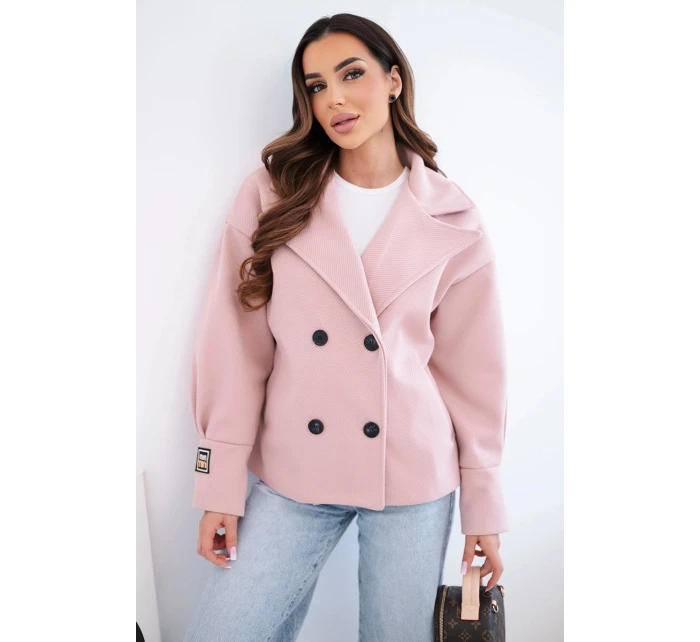 Dámská krátká dvouřadová bunda s límcem tmavý pudrový růž