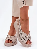 Dámské Kožené Sandály Na Klínu Vinceza 41476 Béžové