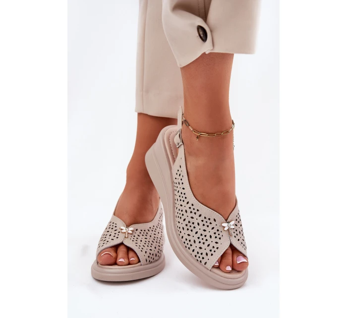 Dámské Kožené Sandály Na Klínu Vinceza 41476 Béžové