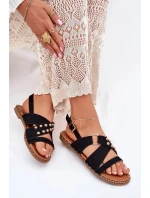 Dámské sandály na nízkém podpatku se zlatými cvoky – černé