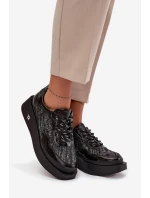 Dámské kožené šněrovací polobotky na platformě Artiker – černo/stříbrné