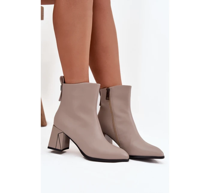 Dámské zateplené kotníkové boty na sloupku z pravé kůže – šedé Vinceza