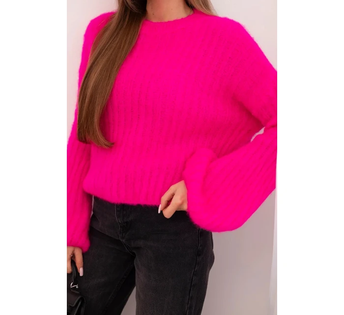 Svetr dámský z mohairu s bufáčovými rukávy malinová