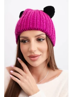 Dámská zimní čepice vlněná s bambulí K433 fuchsie