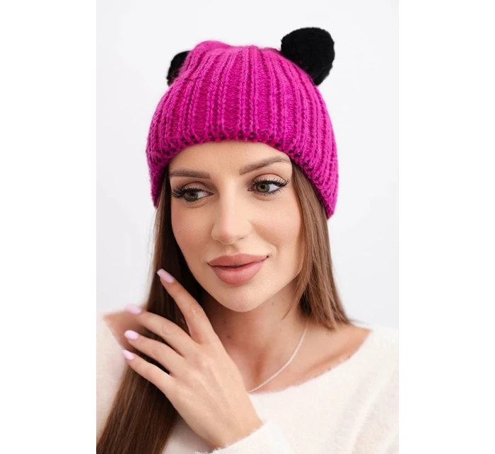 Dámská zimní čepice vlněná s bambulí K433 fuchsie Dámská zimní čepice vlněná s bambulí K433 fuchsie