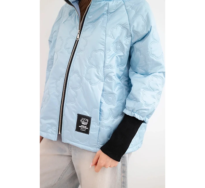 Dámská jarní prošívaná bunda s ozdobnou model 22040190 a zipem modrá - K-Fashion